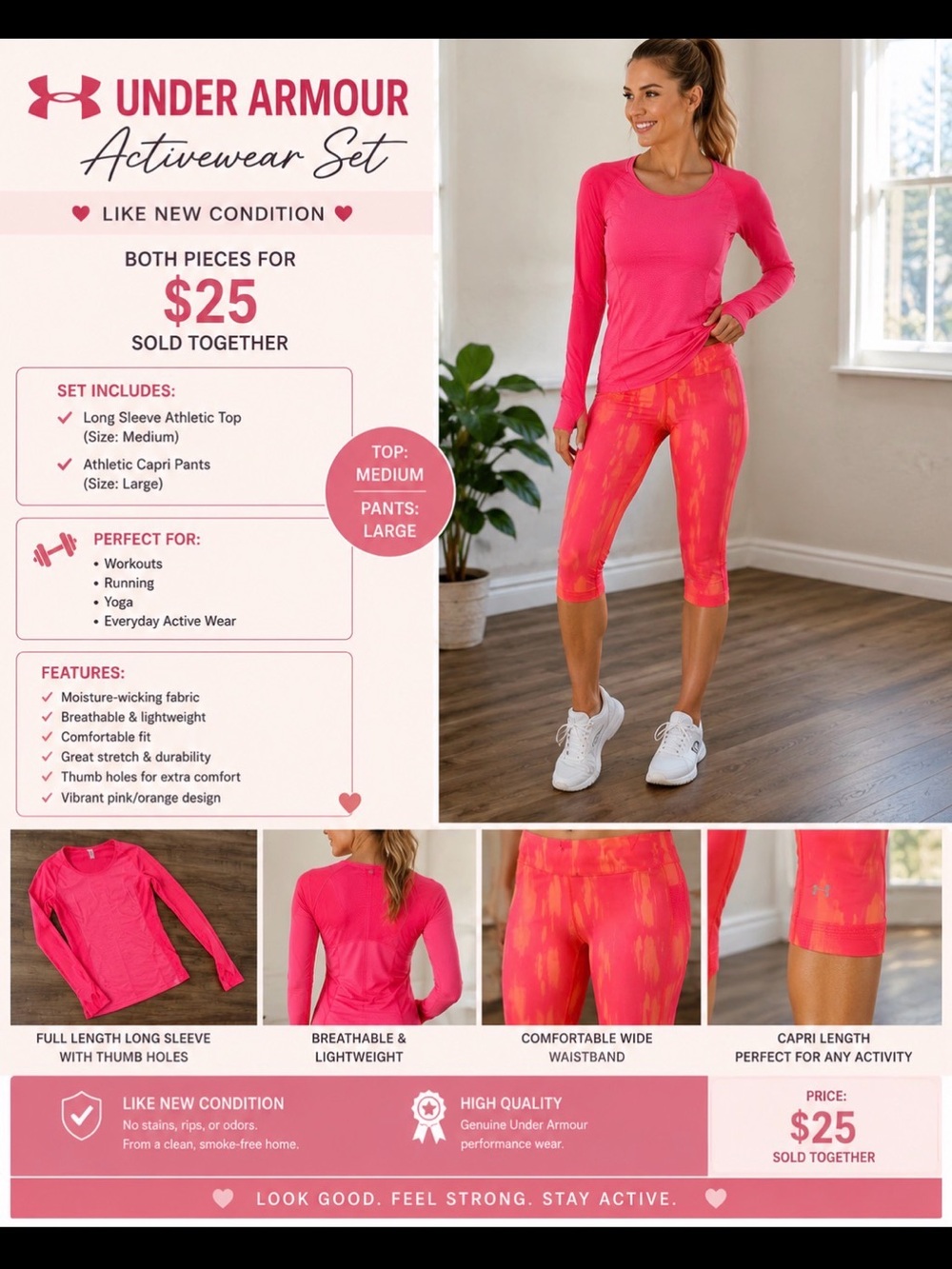 Under Armour Pink Long-Sleeve Top with Pink/Orange Capri Pants